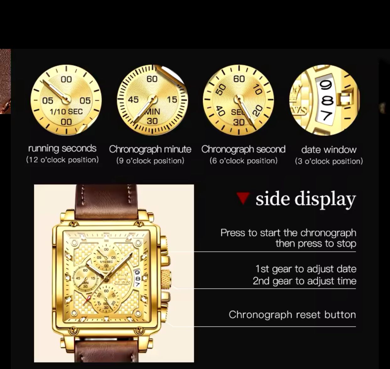 Olevs 9925 LEATHER STRAP Chronograph watch