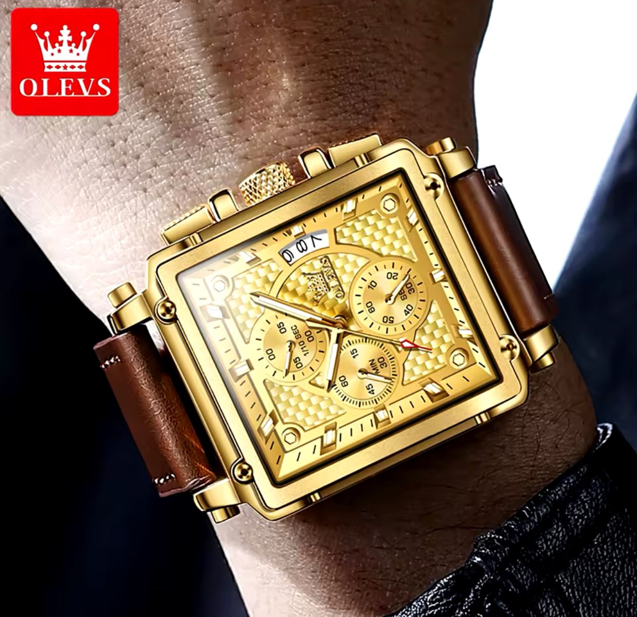Olevs 9925 LEATHER STRAP Chronograph watch