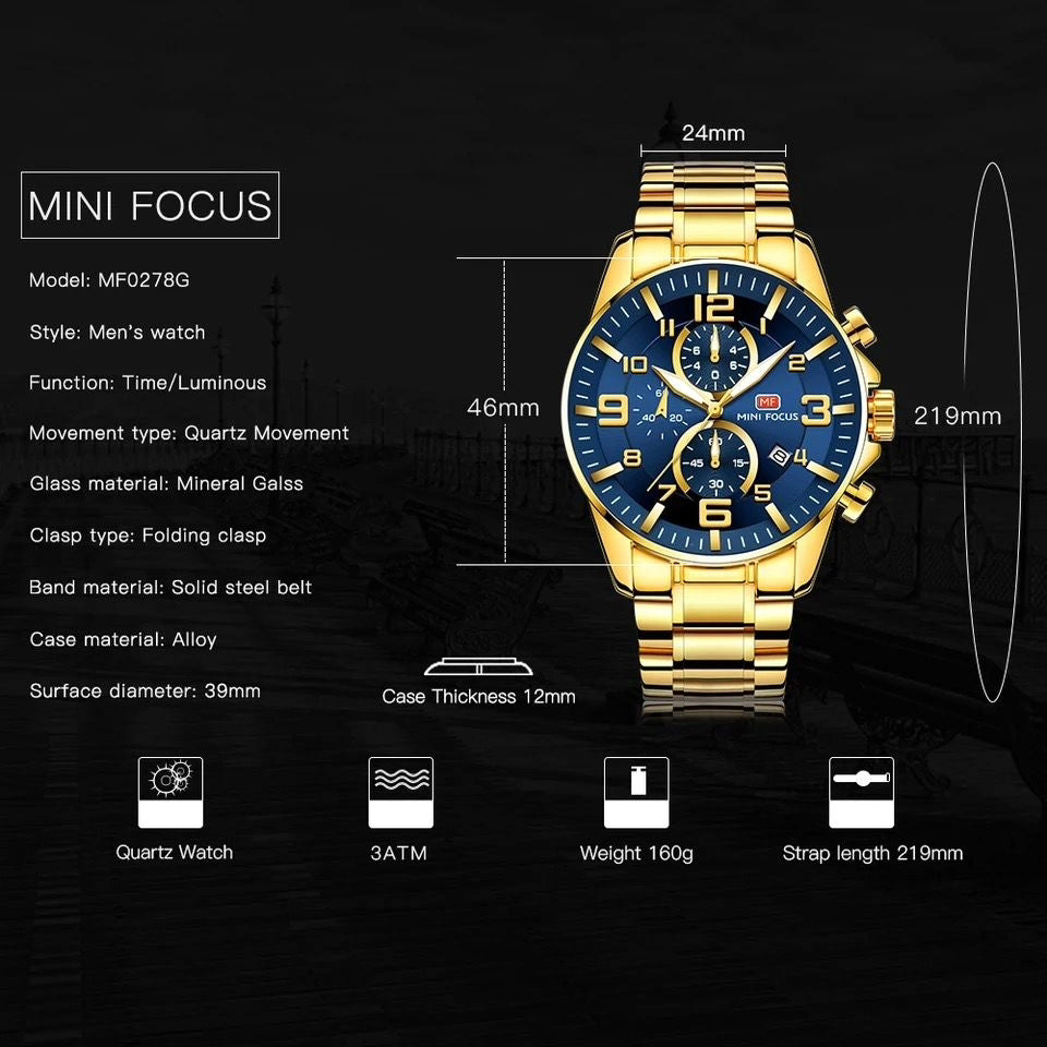 MINIFOCUS metal strap Chronograph Watch