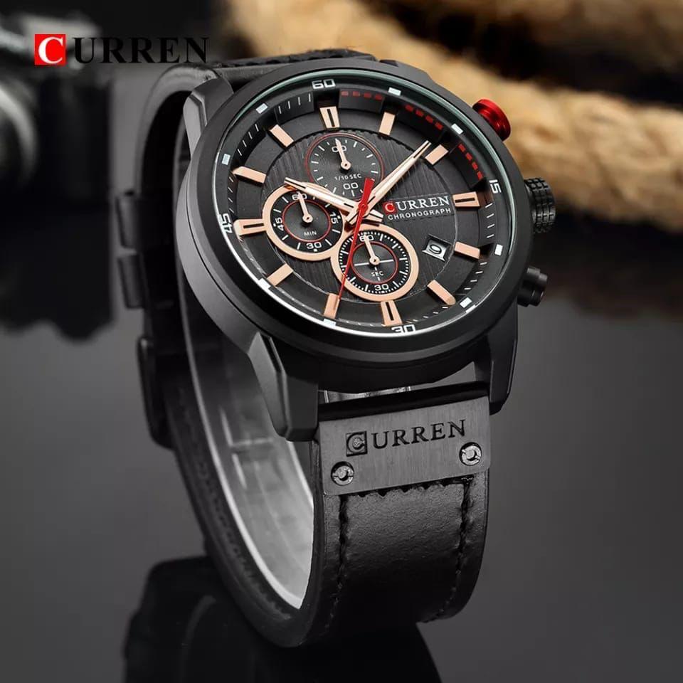 CURREN FASHION DATE QUARTZ MEN LEATHER STRAP WATCHES