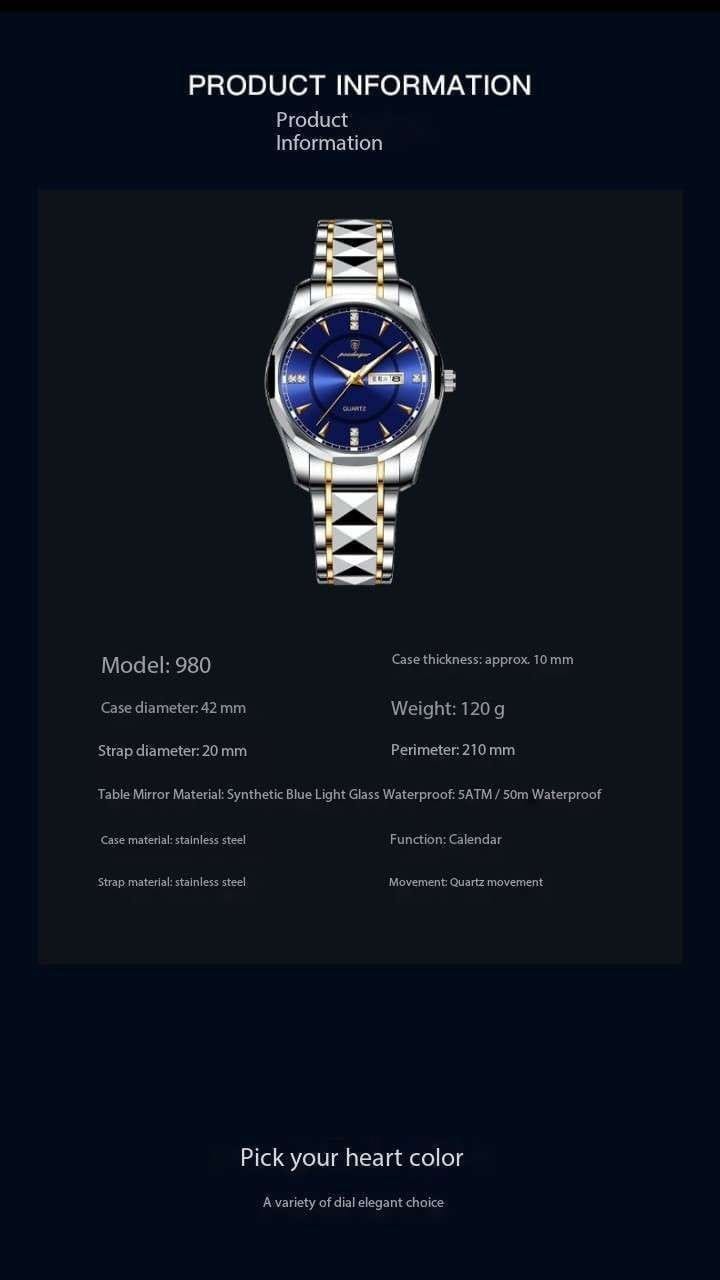 Poedagar Men's 980 day and date display watch