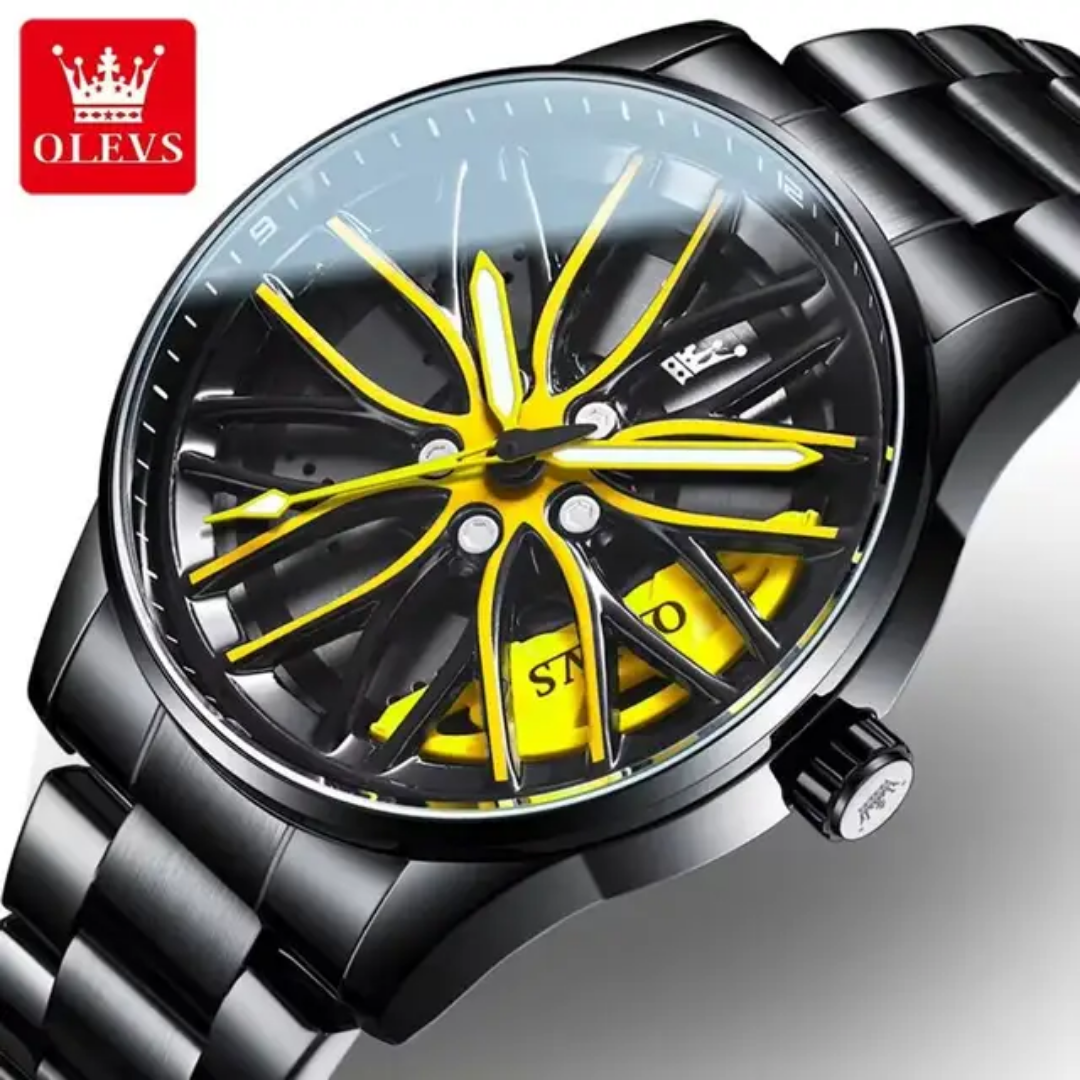 A. OLEVS car rim inspired watch