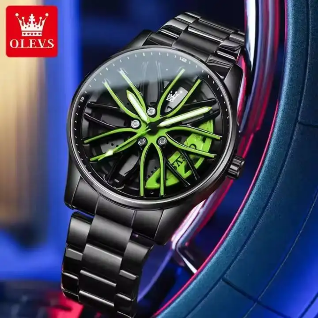 A. OLEVS car rim inspired watch