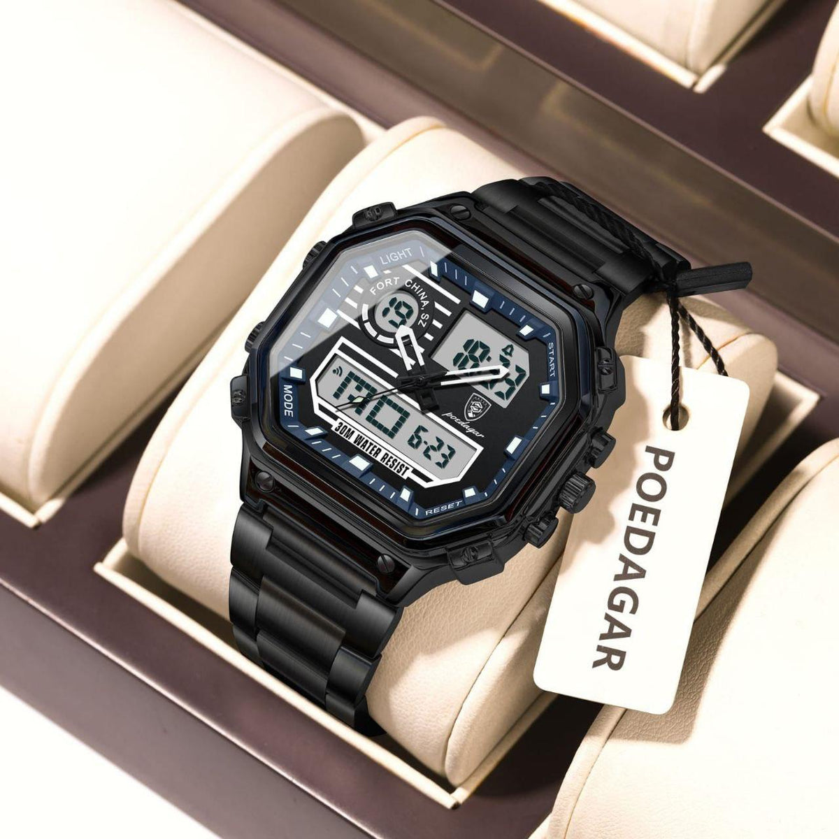 Poedagar 993 dual time chronograph watch