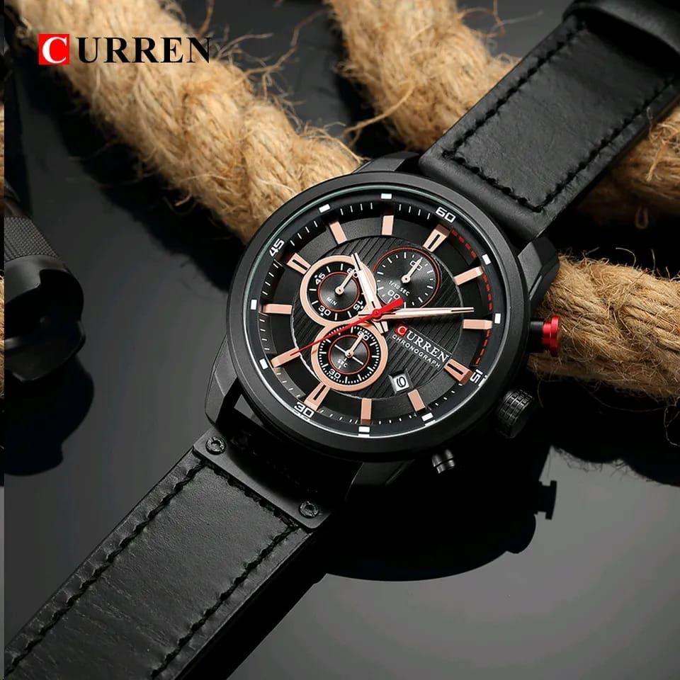 CURREN FASHION DATE QUARTZ MEN LEATHER STRAP WATCHES