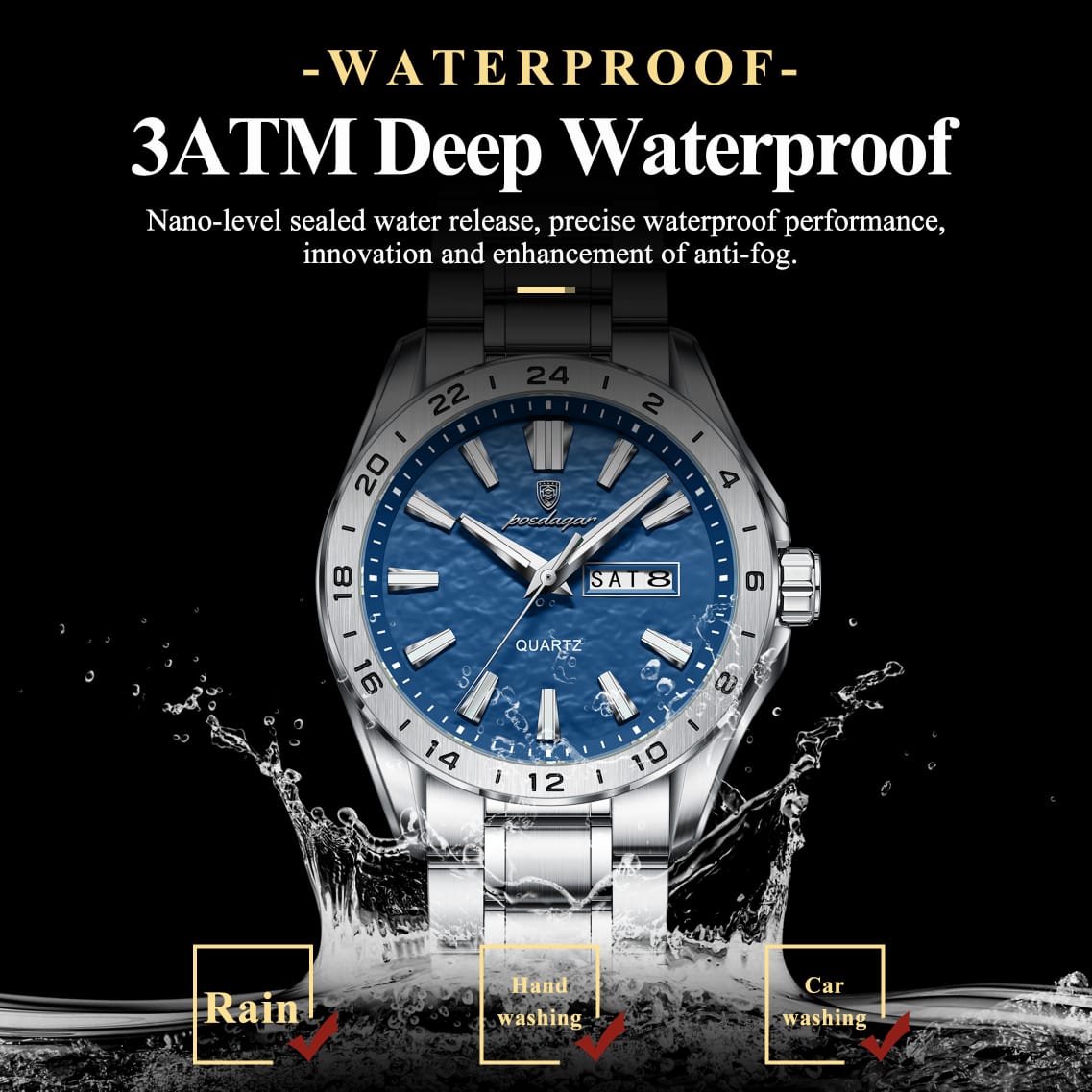 POEDAGAR 683 Luxury Watch For Man Stainless Steel Date Week Quartz Men Clock Waterproof Luminous Military High Quality Men’s Watches