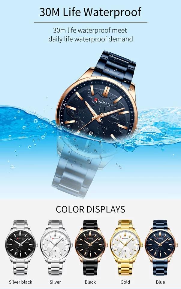 Curren 8366 Watch Men Waterproof Calendar Quartz Wrist Watch Business Alloy Case Stainless Steel Band Watch