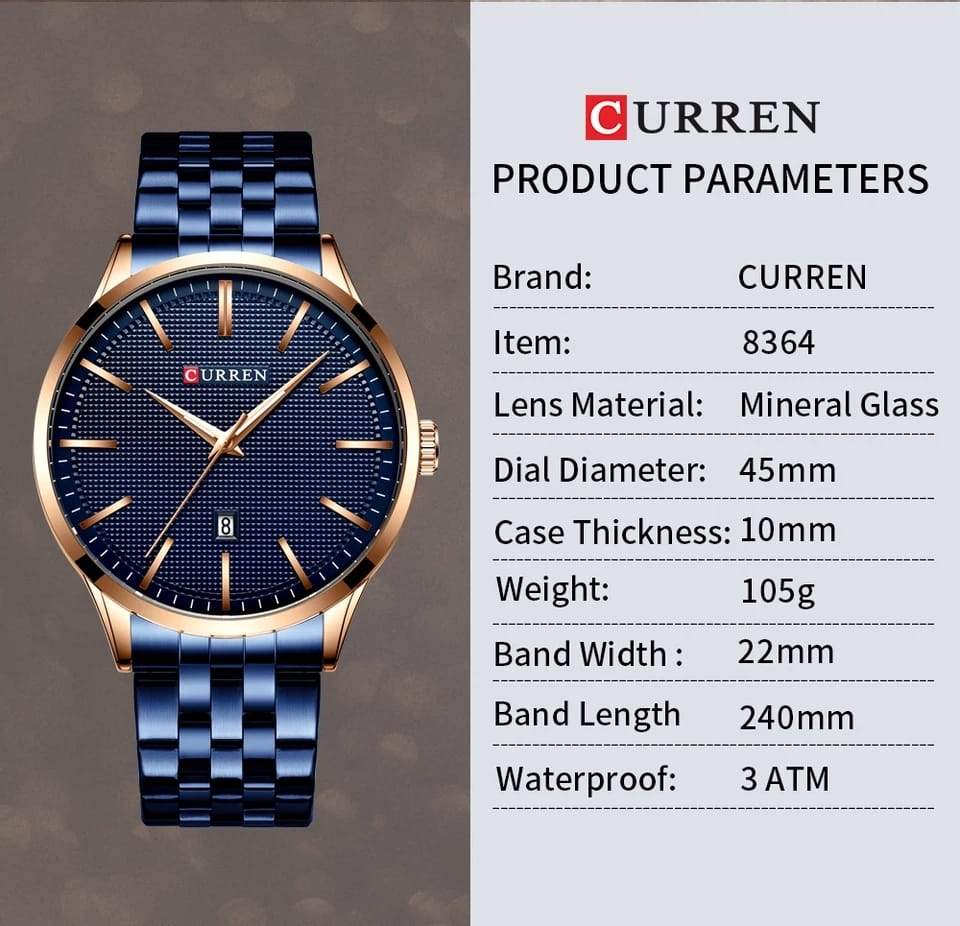 Curren 8364 Men's Date Steel Business Quartz Watch