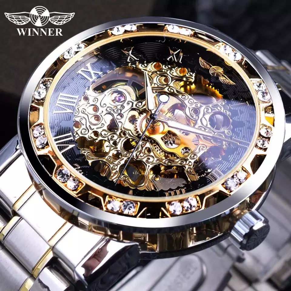 Winner Transparent Fashion Diamond Luminous Gear Movement Royal Design