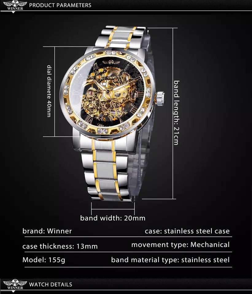 Winner Transparent Fashion Diamond Luminous Gear Movement Royal Design