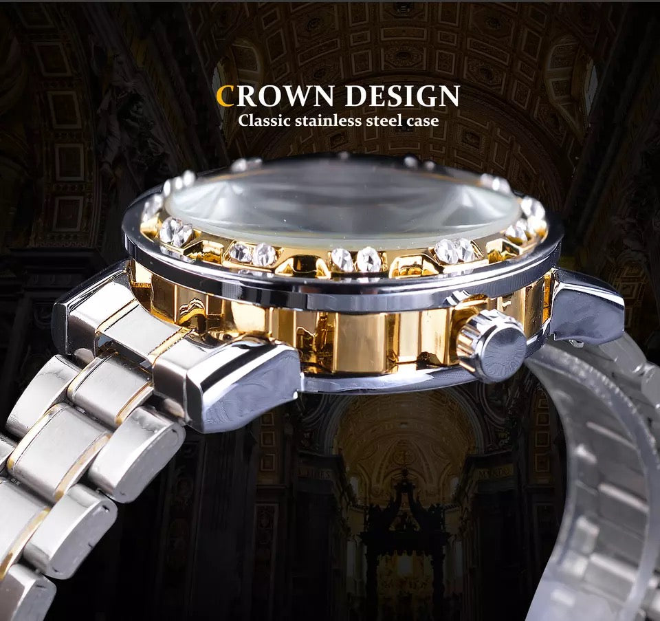 Winner Transparent Fashion Diamond Luminous Gear Movement Royal Design