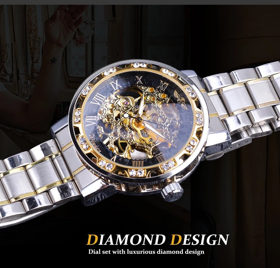 Winner Transparent Fashion Diamond Luminous Gear Movement Royal Design