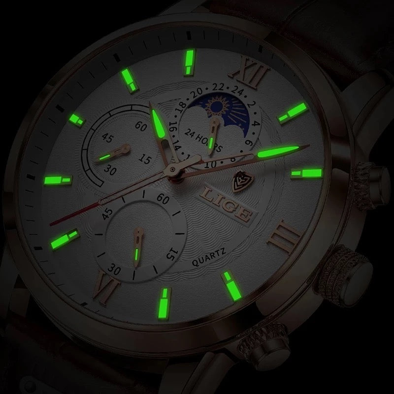 LIGE Men Watches 2022 New Fashion Leather Waterproof Luminous Top Brand Luxury Men's Quartz Wristwatch
