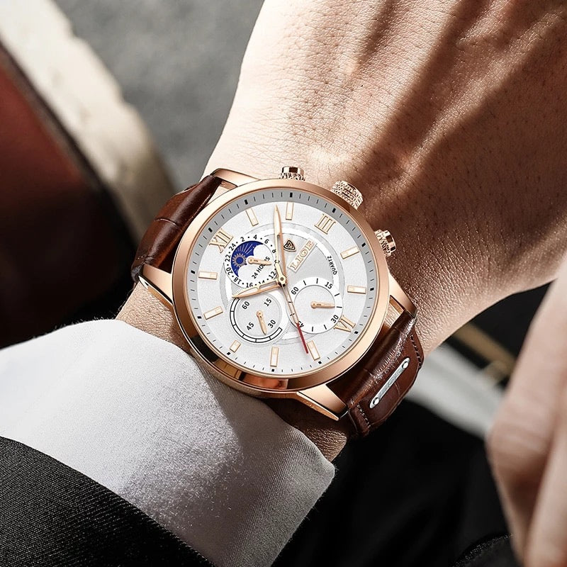 LIGE Men Watches 2022 New Fashion Leather Waterproof Luminous Top Brand Luxury Men's Quartz Wristwatch