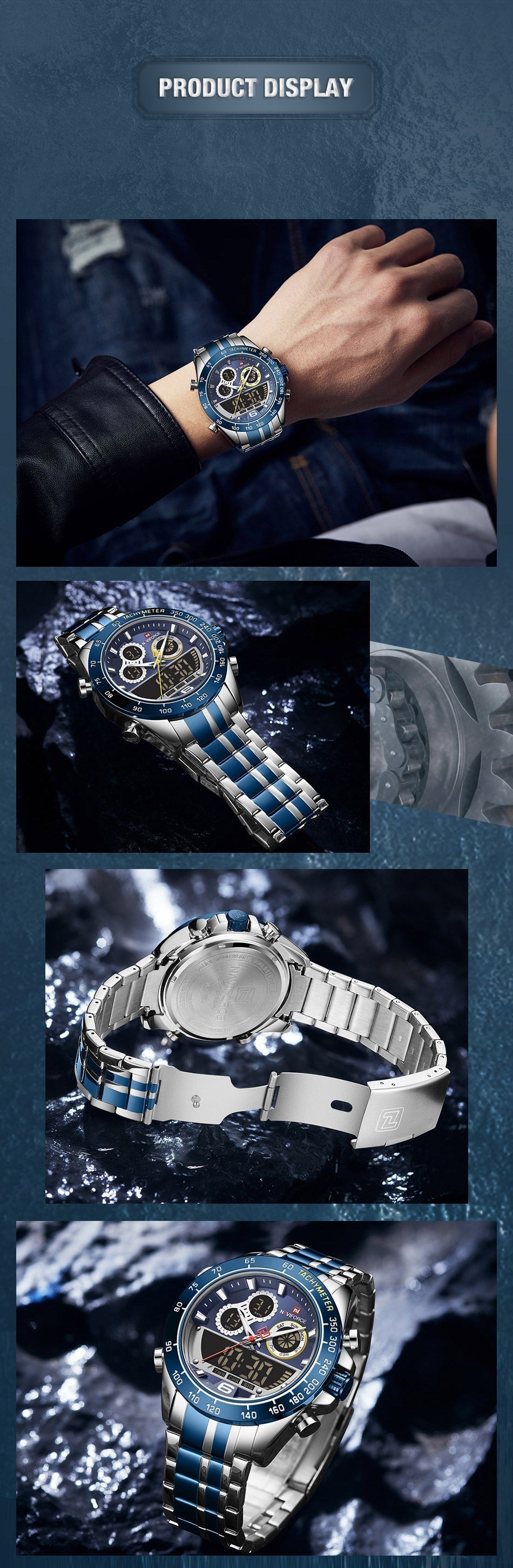 NAVIFORCE Luxury Brand Men Military Sports Watches Men's Digital Quartz Clock Full Steel Waterproof WristWatch Relogio Masculino