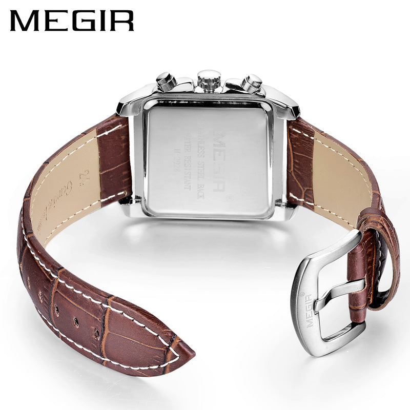 MEGIR Men Watch Top Brand Luxury Rectangle Quartz Military Watches Waterproof Luminous Leather Chronograph Wristwatch Men Clock