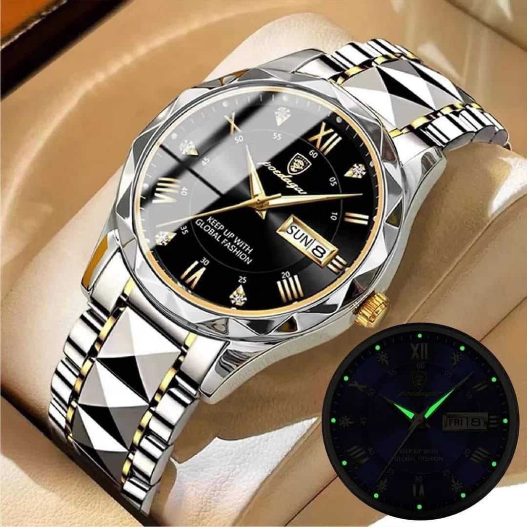 POEDAGAR 615 Luxury Business Man Wristwatch Waterproof Luminous Date Week Men Watch For Men Quartz Clock Stainless Steel Men’s Watches Reloj