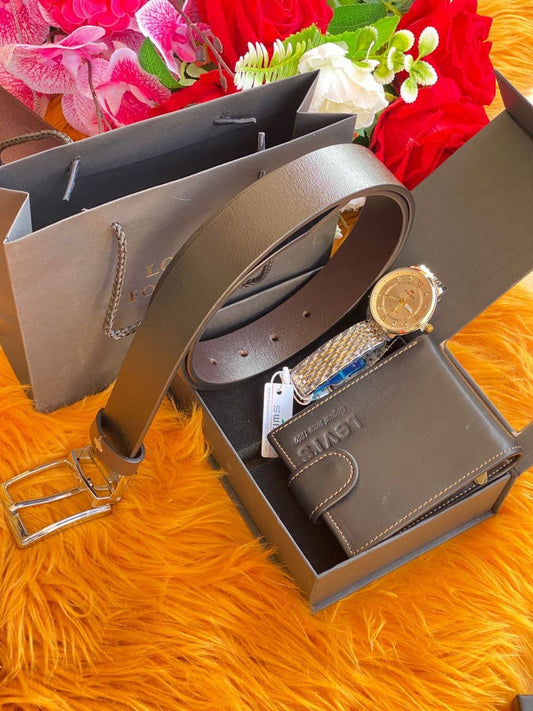 GENTS GIFT SET OF A WATCH, A WALLET AND A BELT ALL PACKED (Kindly choose items to include from the variance)