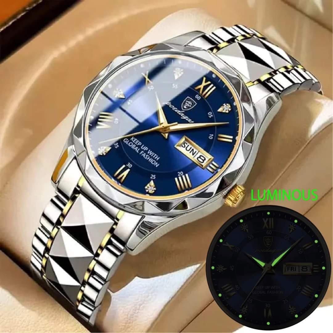 POEDAGAR 615 Luxury Business Man Wristwatch Waterproof Luminous Date Week Men Watch For Men Quartz Clock Stainless Steel Men’s Watches Reloj