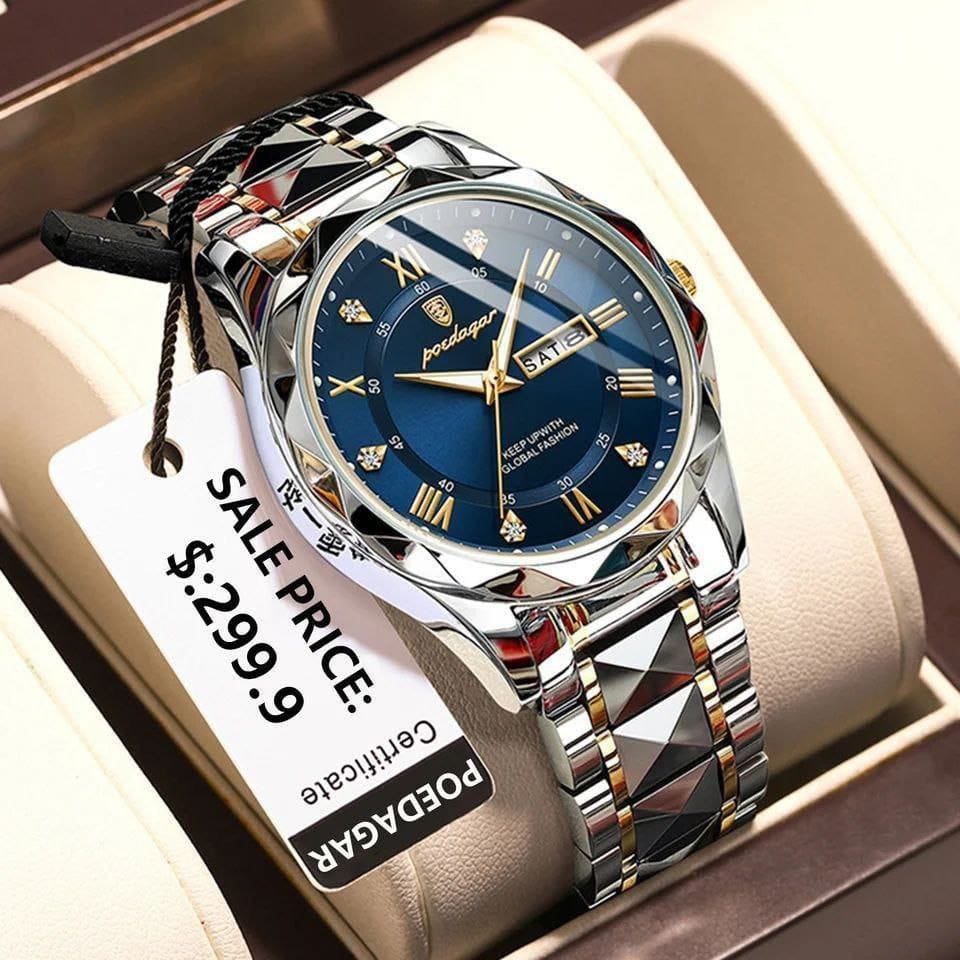 POEDAGAR 615 Luxury Business Man Wristwatch Waterproof Luminous Date Week Men Watch For Men Quartz Clock Stainless Steel Men’s Watches Reloj