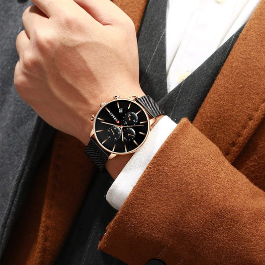 Elegant Creative Mesh Stainless Steel Strap Quartz For Men Wrist Watch