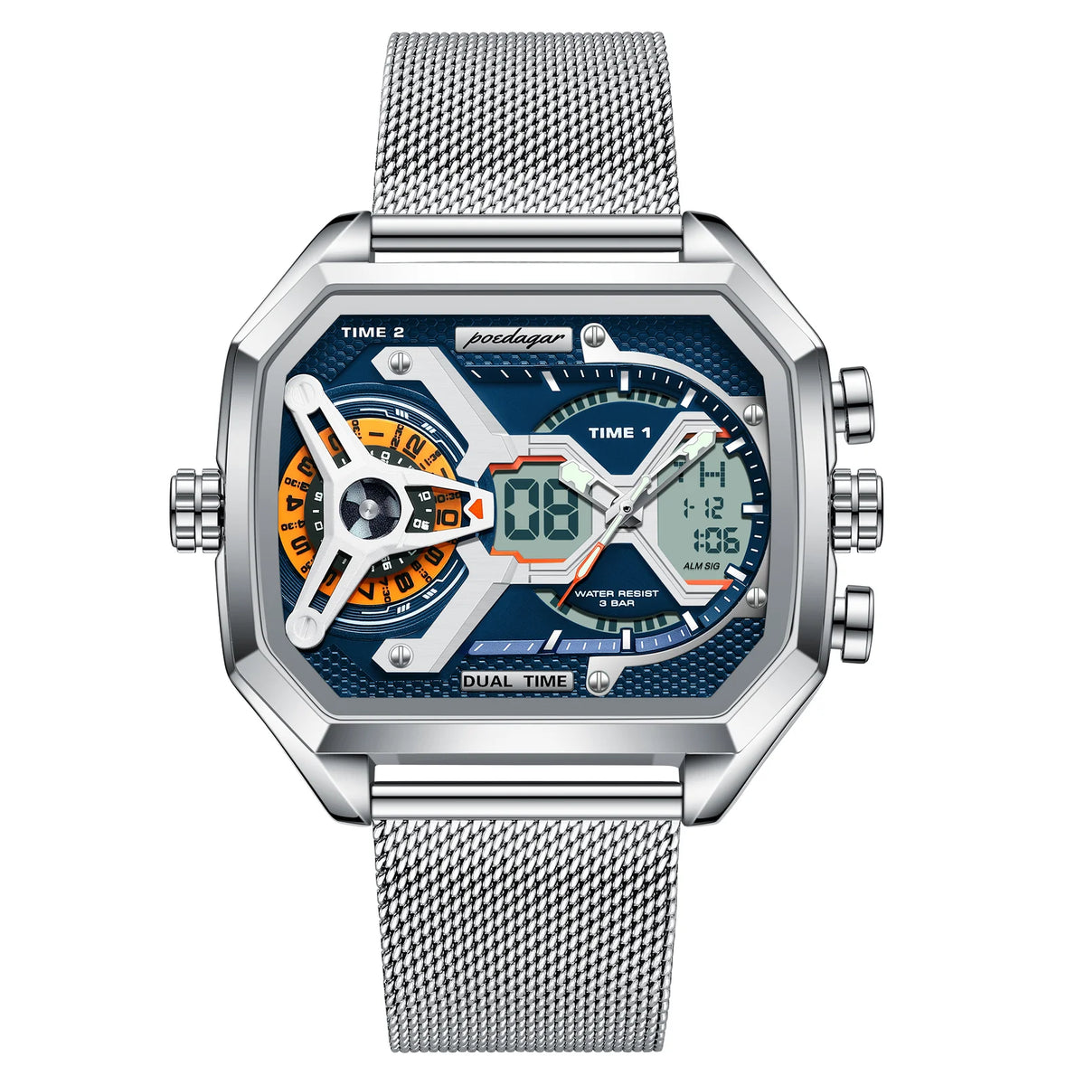 Poedagar E106 Dual time Hybrid watch