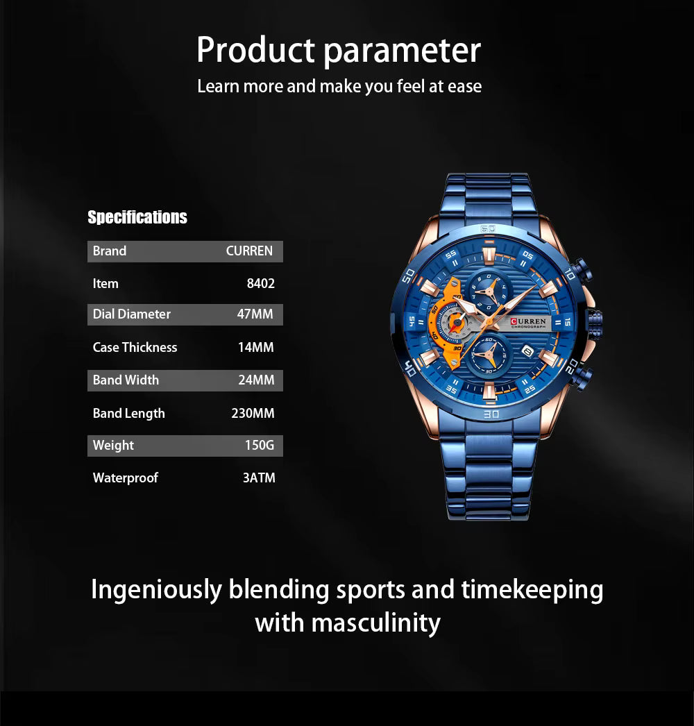 CURREN 8402 Men's Chronograph Stainless Steel Watch