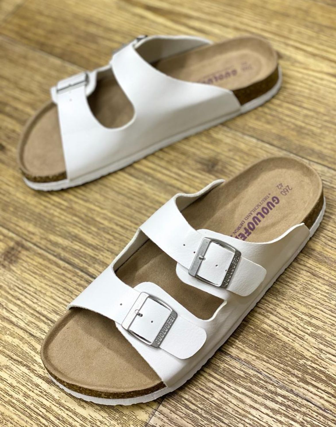 DOUBLE BUCKLE CORK SANDALS