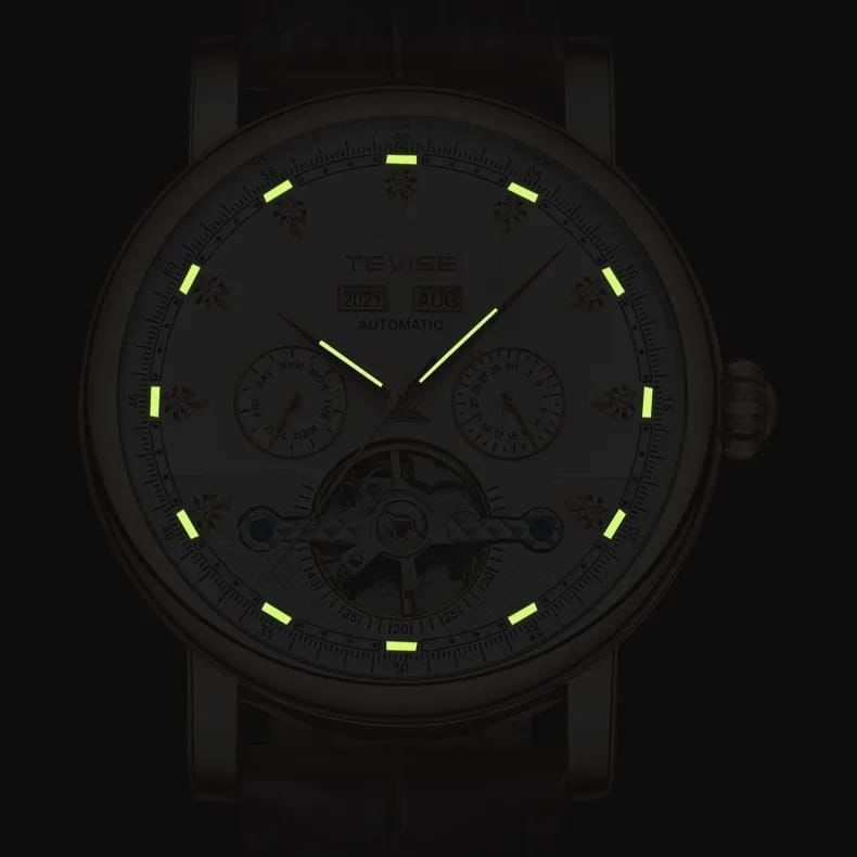 TEVISE 2021 NEW Men Mechanical Business Watch Luxury Automatic Watch Leather  Waterproof Sports  Wristwatch Perpetual calendar