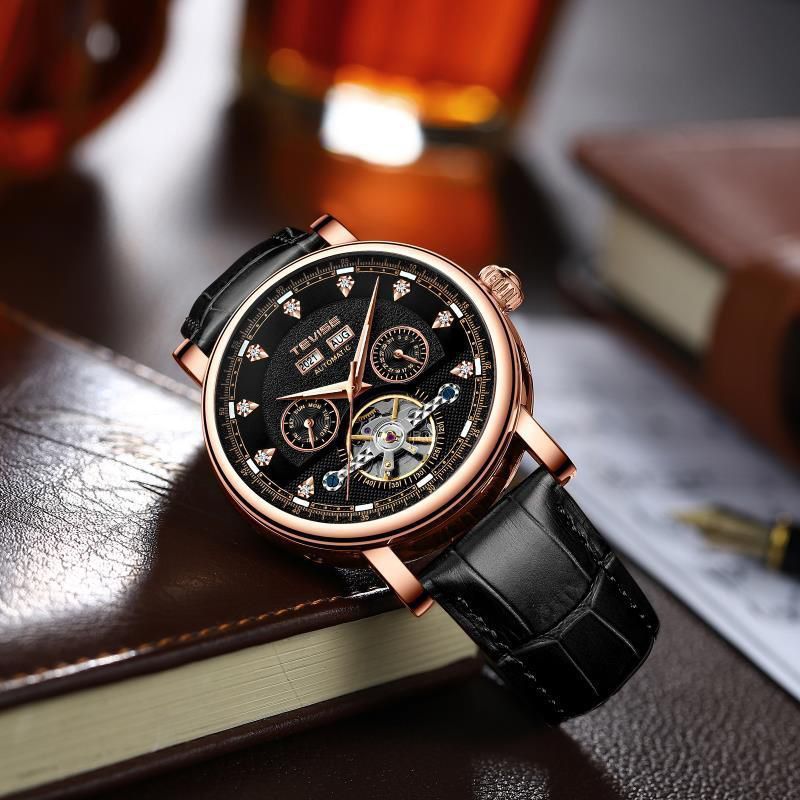 TEVISE 2021 NEW Men Mechanical Business Watch Luxury Automatic Watch Leather  Waterproof Sports  Wristwatch Perpetual calendar
