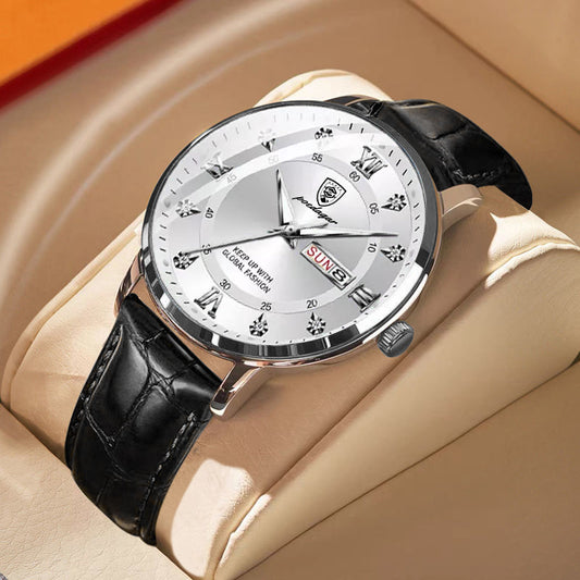 The Poedagar 836 Leather Day & Date Watch-Classic Sophistication