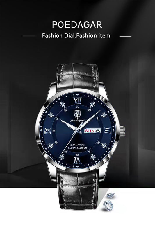 The Poedagar 836 Leather Day & Date Watch-Classic Sophistication