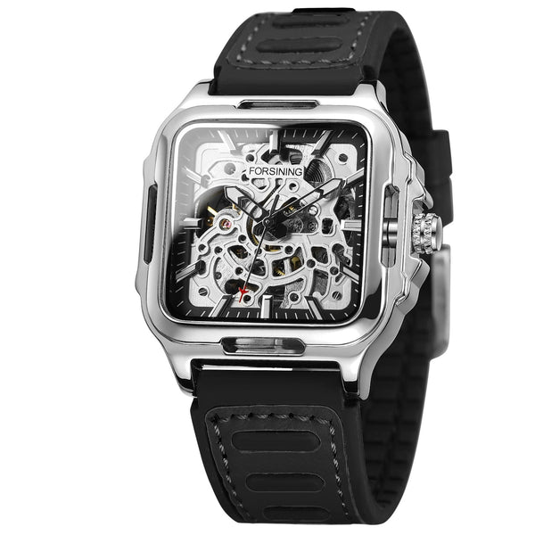 Forsining Square Tourbillion Automatic rubber strap watch