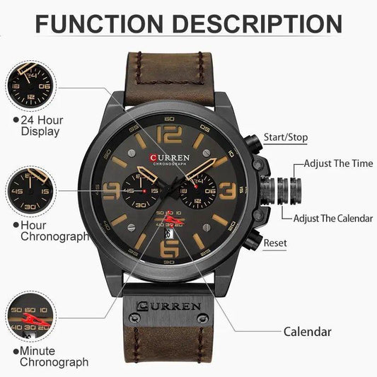 CURREN CHRONOGRAPH MEN WATCH QUARTZ BRAND LEATHER STRAP