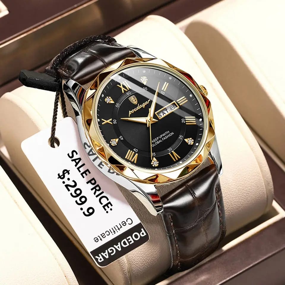 Poedagar 615 leather strap watch