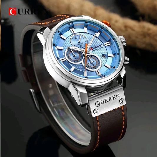 CURREN FASHION DATE QUARTZ MEN LEATHER STRAP  WATCHES