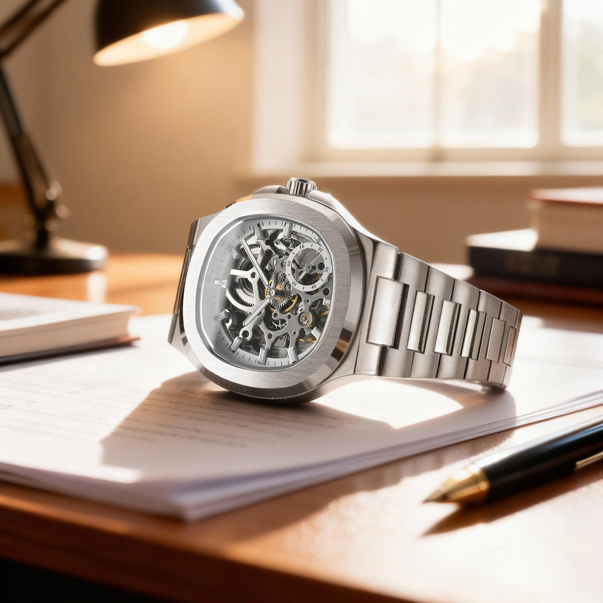 FORSINING Original Kenya .Skeleton Mechanical Watch, Octagonal Case, Automatic Self-Winding Movement, Independent Seconds Dial, Luminous Hands, Men's Luxury Wristwatch