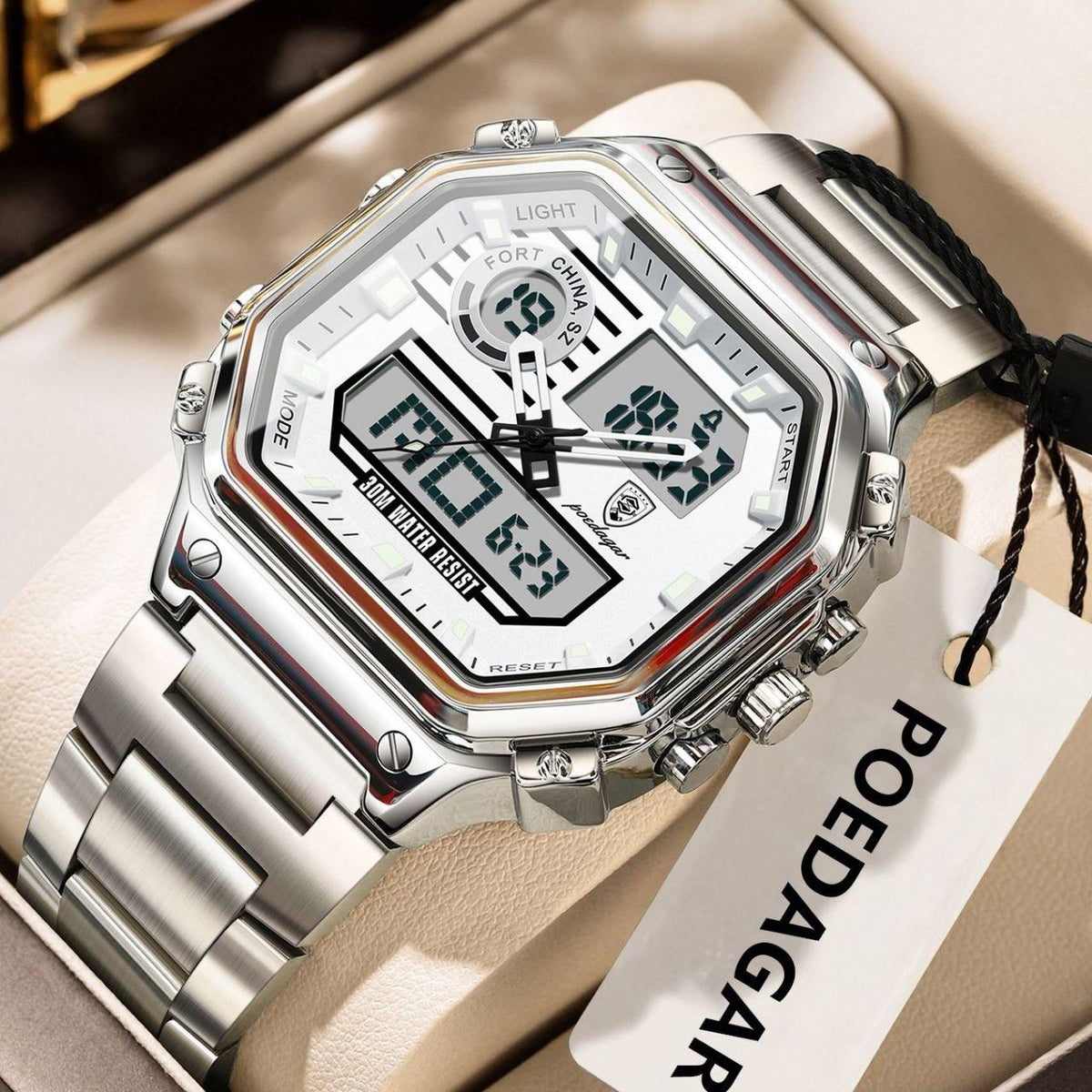 Poedagar 993 dual time chronograph watch