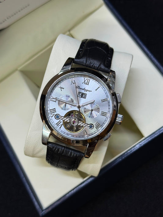 Poedagar 1401 Leather strapped tourbillion mechanical watch