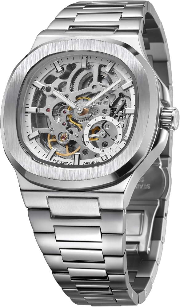 FORSINING Original Kenya .Skeleton Mechanical Watch, Octagonal Case, Automatic Self-Winding Movement, Independent Seconds Dial, Luminous Hands, Men's Luxury Wristwatch