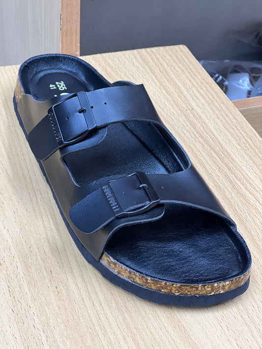 DOUBLE BUCKLE CORK SANDALS