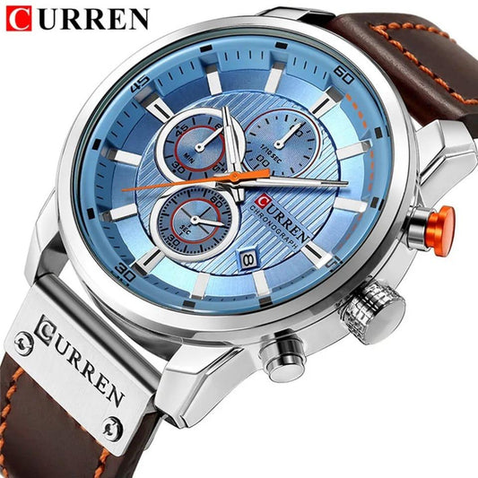 CURREN FASHION DATE QUARTZ MEN LEATHER STRAP  WATCHES