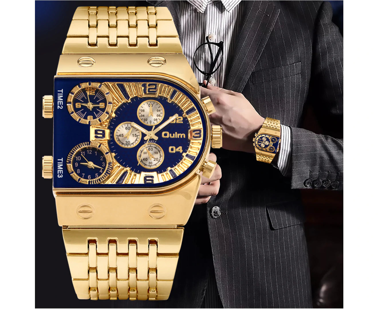 A Oulm quartz 3 time zone watch