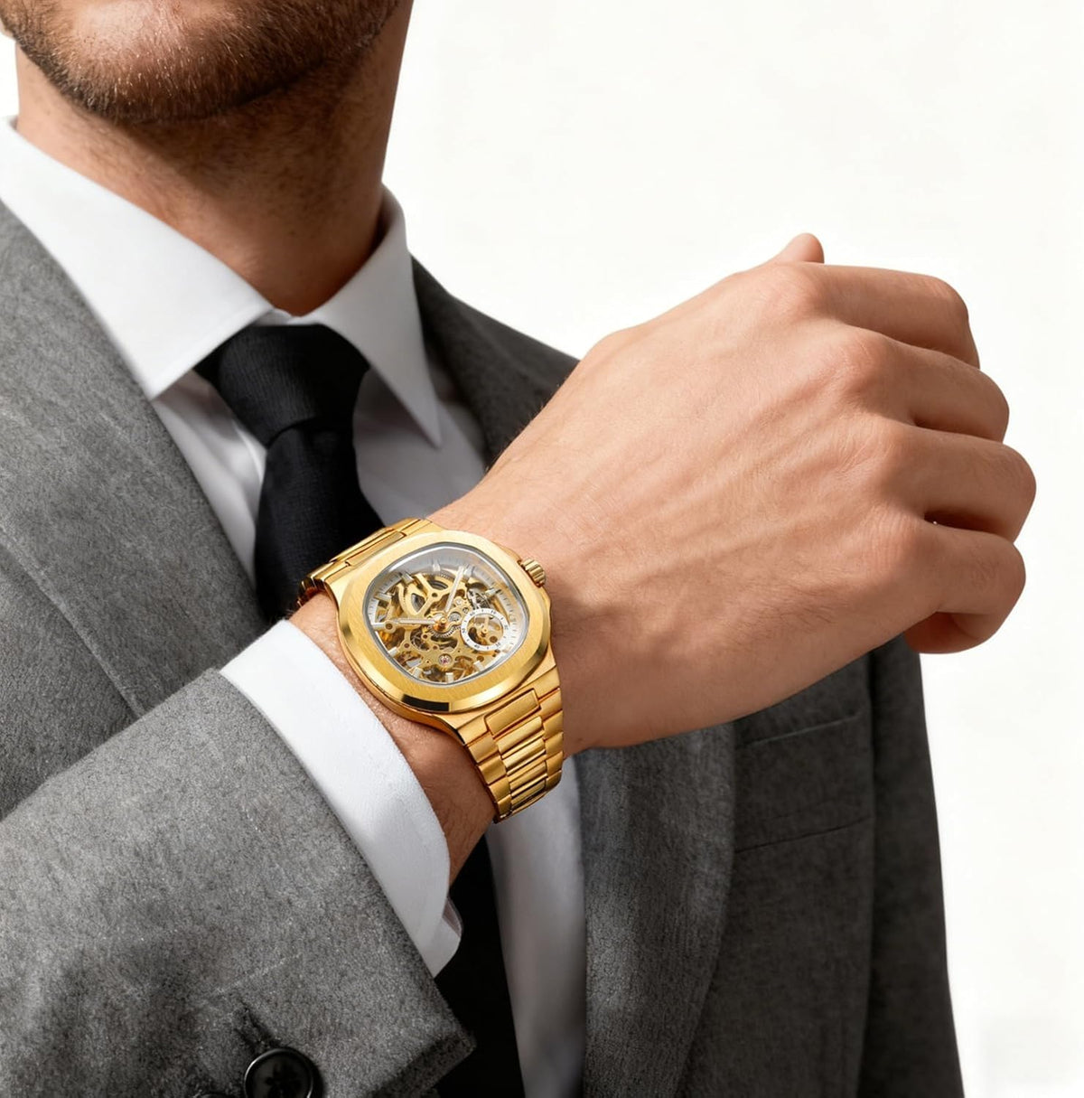 FORSINING Original Kenya .Skeleton Mechanical Watch, Octagonal Case, Automatic Self-Winding Movement, Independent Seconds Dial, Luminous Hands, Men's Luxury Wristwatch