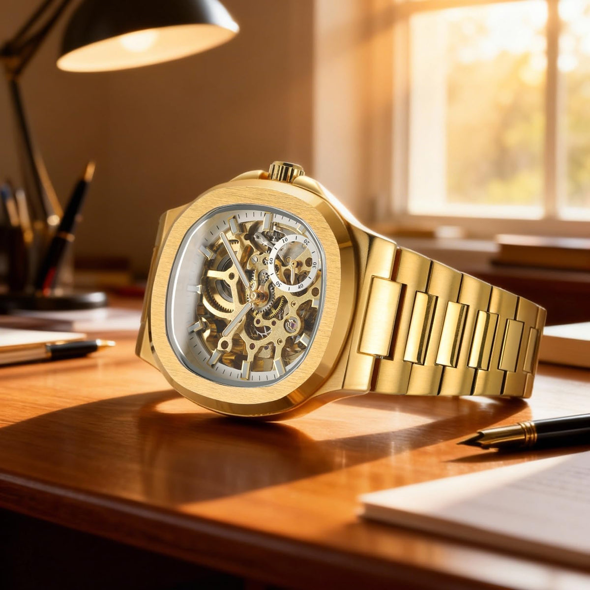 FORSINING Original Kenya .Skeleton Mechanical Watch, Octagonal Case, Automatic Self-Winding Movement, Independent Seconds Dial, Luminous Hands, Men's Luxury Wristwatch