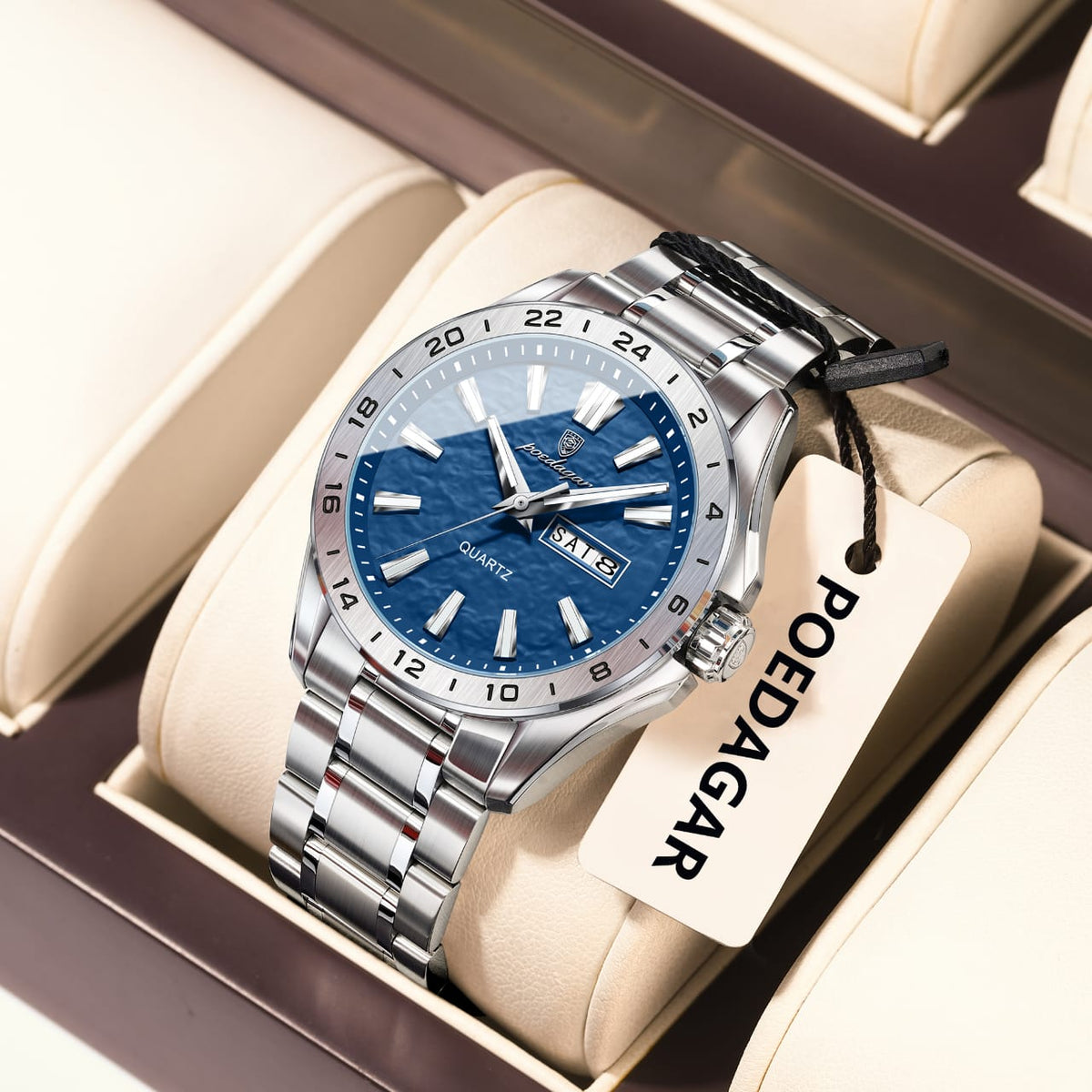POEDAGAR 683 Luxury Watch For Man Stainless Steel Date Week Quartz Men Clock Waterproof Luminous Military High Quality Men’s Watches