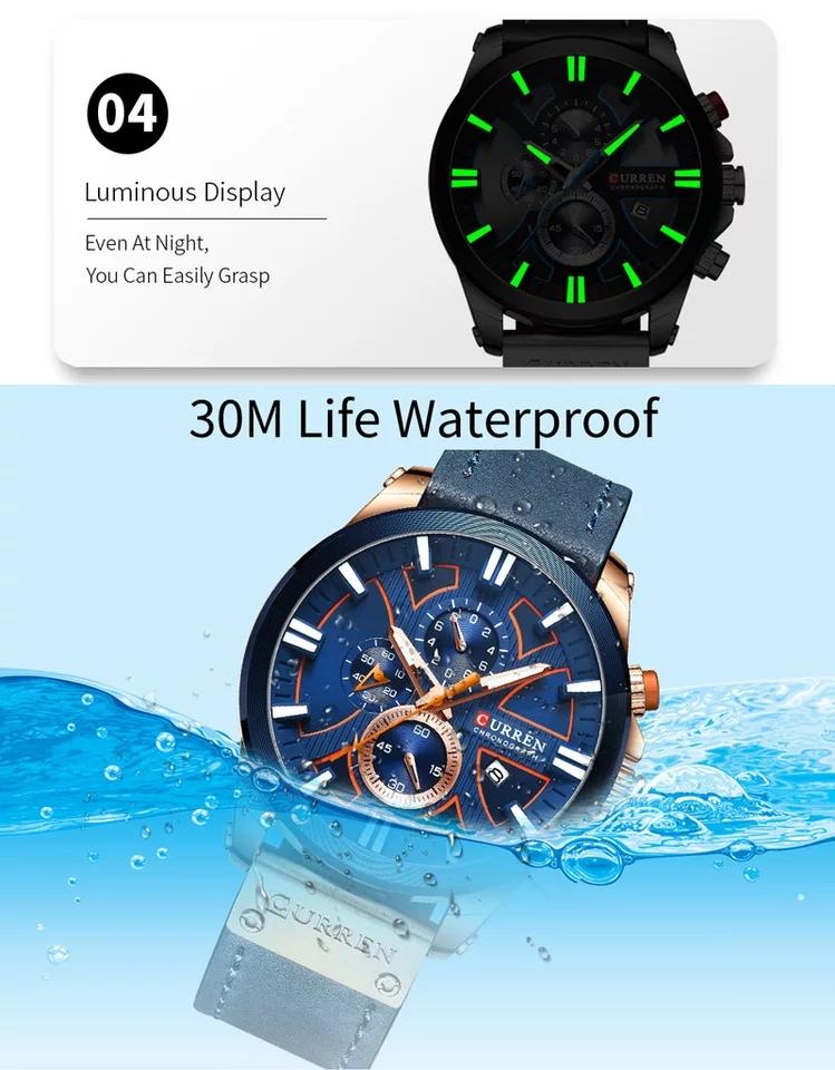 CURREN Man WristWatch Waterproof Chronograph Sport Men Watch Military Army Top Brand Luxury Genuine Leather New Male Clock 8346