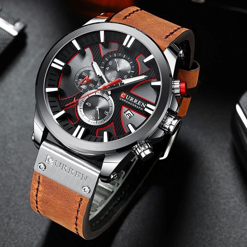 CURREN Man WristWatch Waterproof Chronograph Sport Men Watch Military Army Top Brand Luxury Genuine Leather New Male Clock 8346