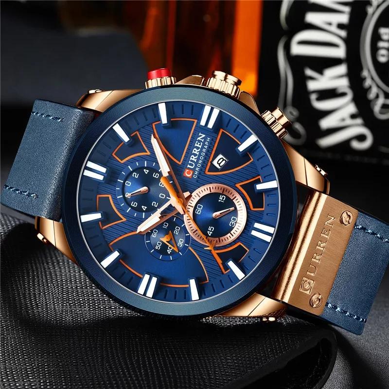 CURREN Man WristWatch Waterproof Chronograph Sport Men Watch Military Army Top Brand Luxury Genuine Leather New Male Clock 8346