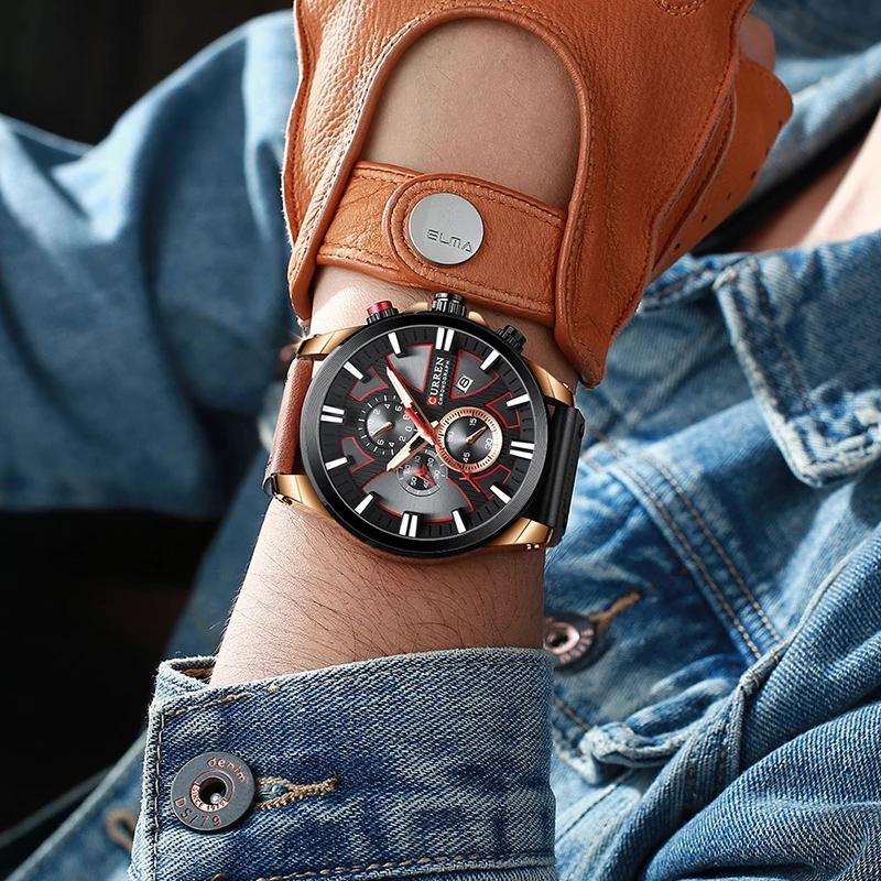 CURREN Man WristWatch Waterproof Chronograph Sport Men Watch Military Army Top Brand Luxury Genuine Leather New Male Clock 8346